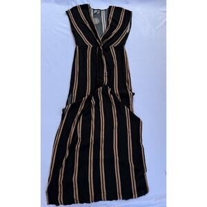 Lulus Coastal Grooves Striped Swim cover up - Black and brown, Deep plunge Med